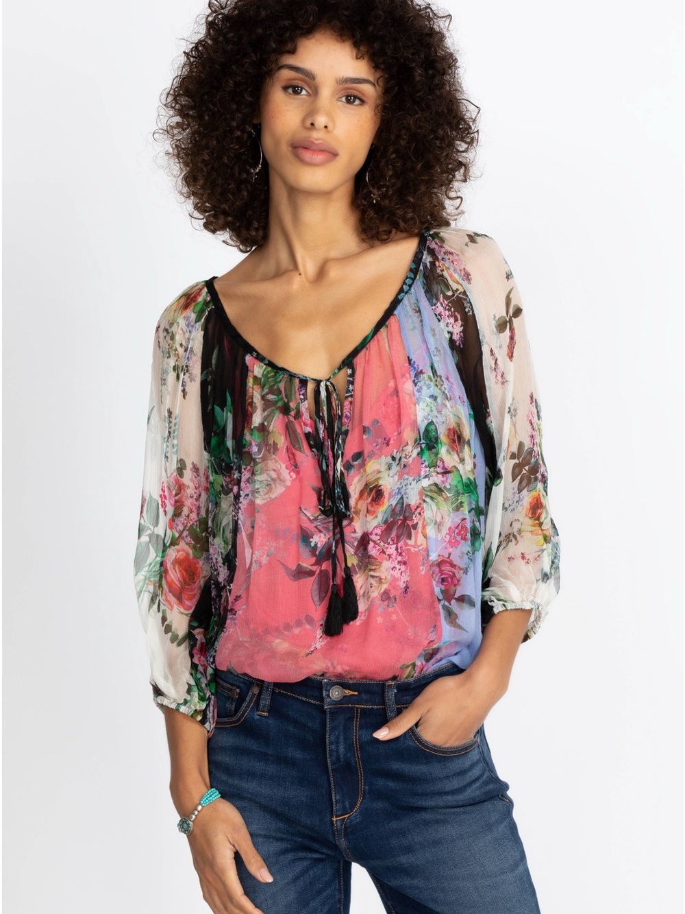 100% Silk Johnny Was Gisele Peasant Top